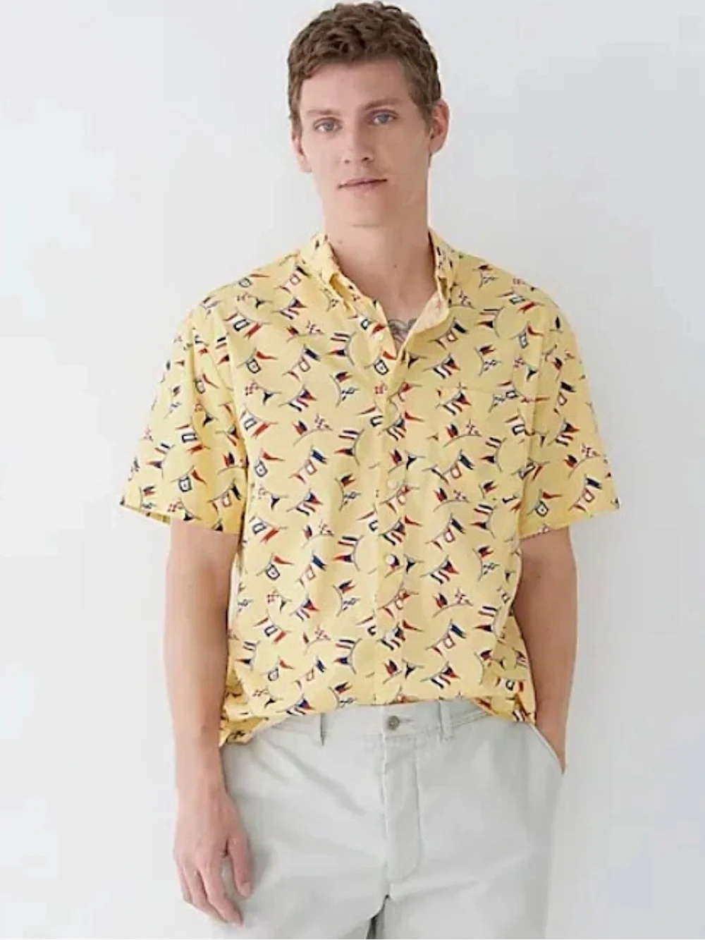 J. Crew Secret Wash Flag Printed Button Down Shirt